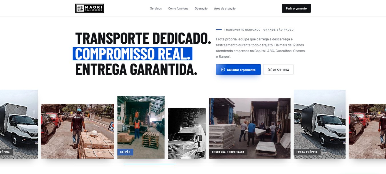 Página inicial do site Maori Transporte
