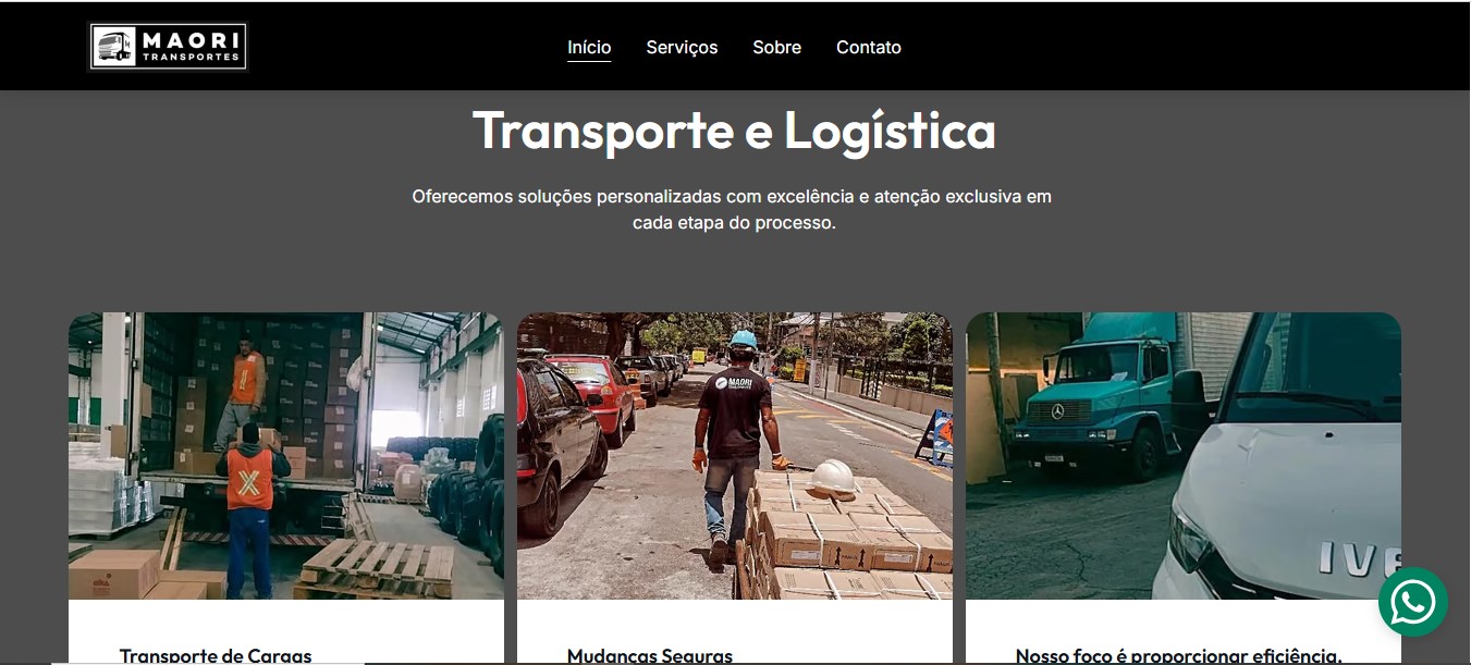 Página inicial do site Maori Transporte